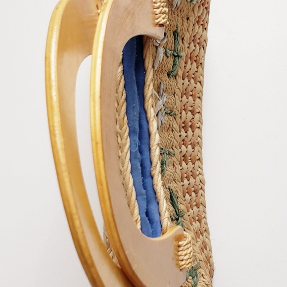 Cornhusk floral bag, wood handles, lined - Picture 7 of 16